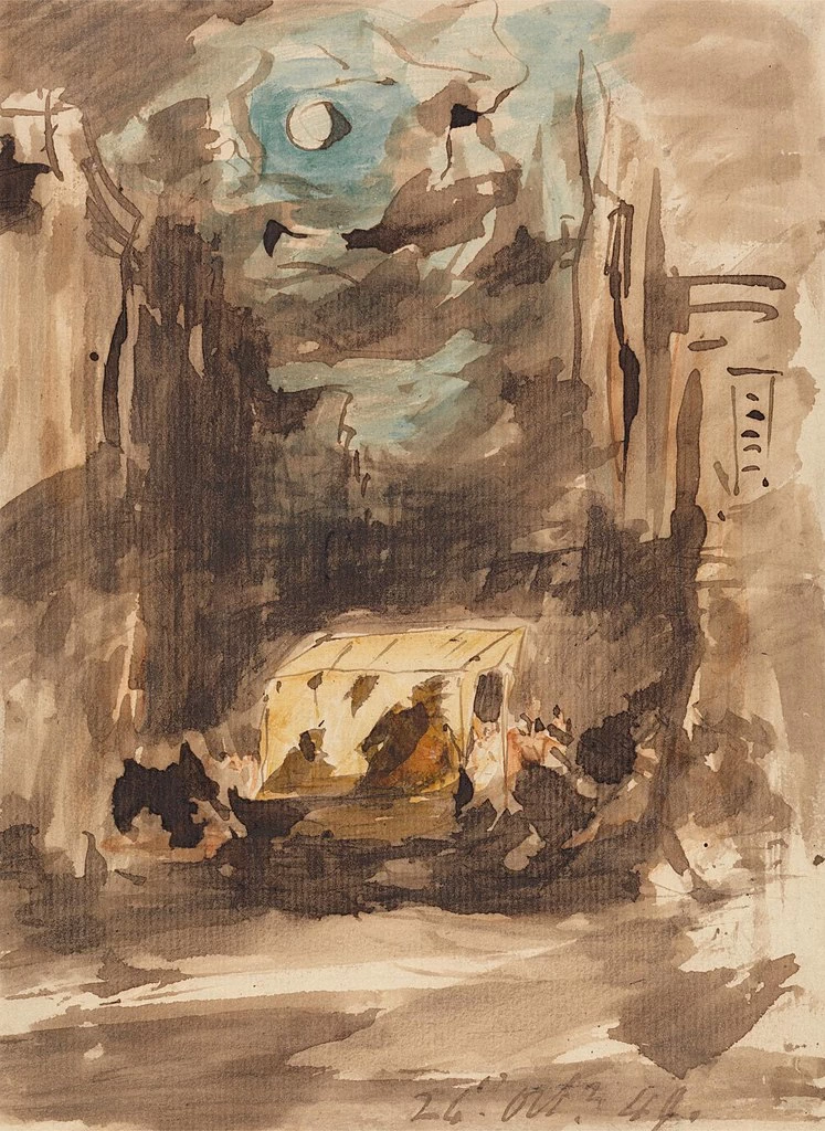 Una strada di notte con figure in una bancarella - Yale Center for British Art, New Haven